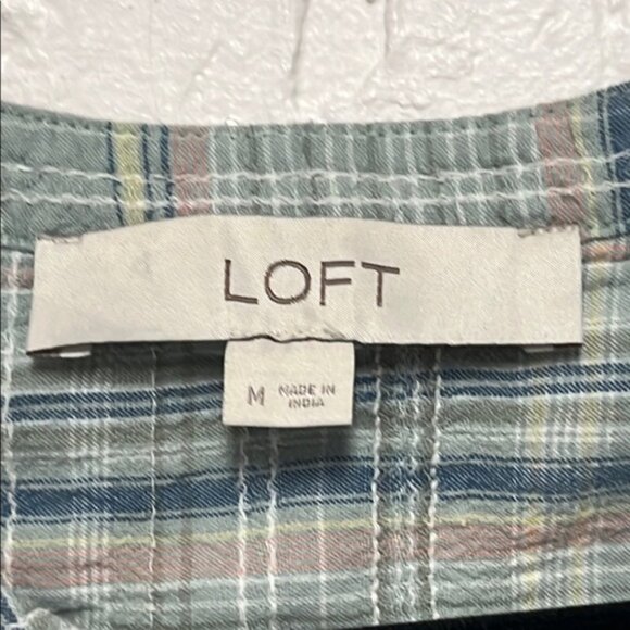 LOFT Mint Green Blue Flutter Sleeve Blouse with Ruffled Tie Smocked Front - Picture 2 of 6